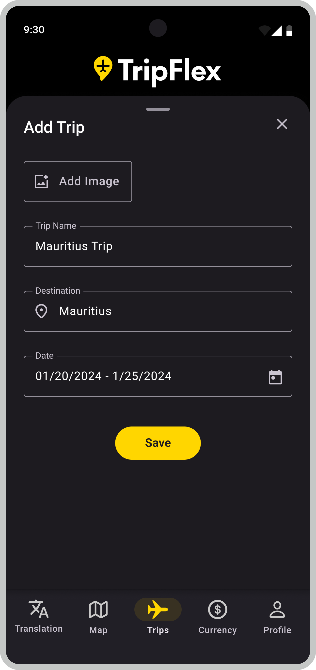 Create a Trip mobile