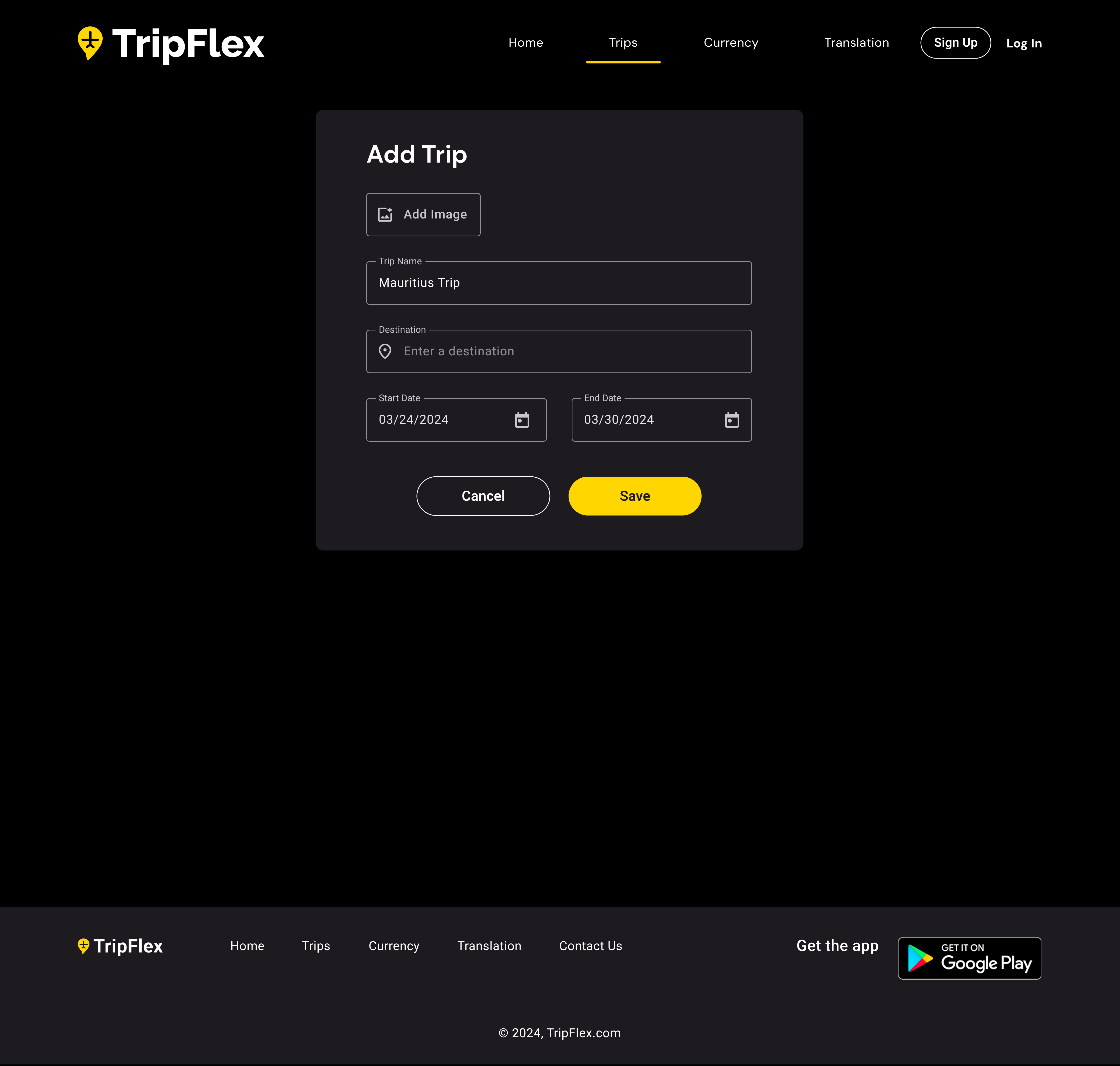 Create a Trip web